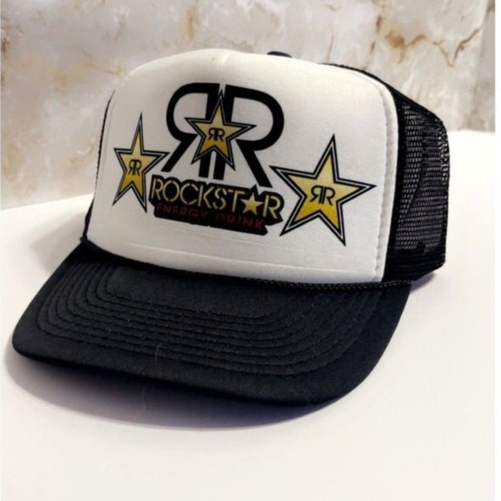 Nissun Rockstar Energy Drink‎ Trucker Hat OSFM Black White Y2K 2000s